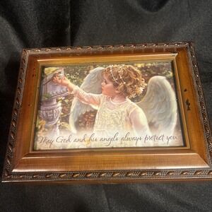 Angel in the Garden Woodgrain Inspirational Traditional Music Photo Box  8x7x2.5